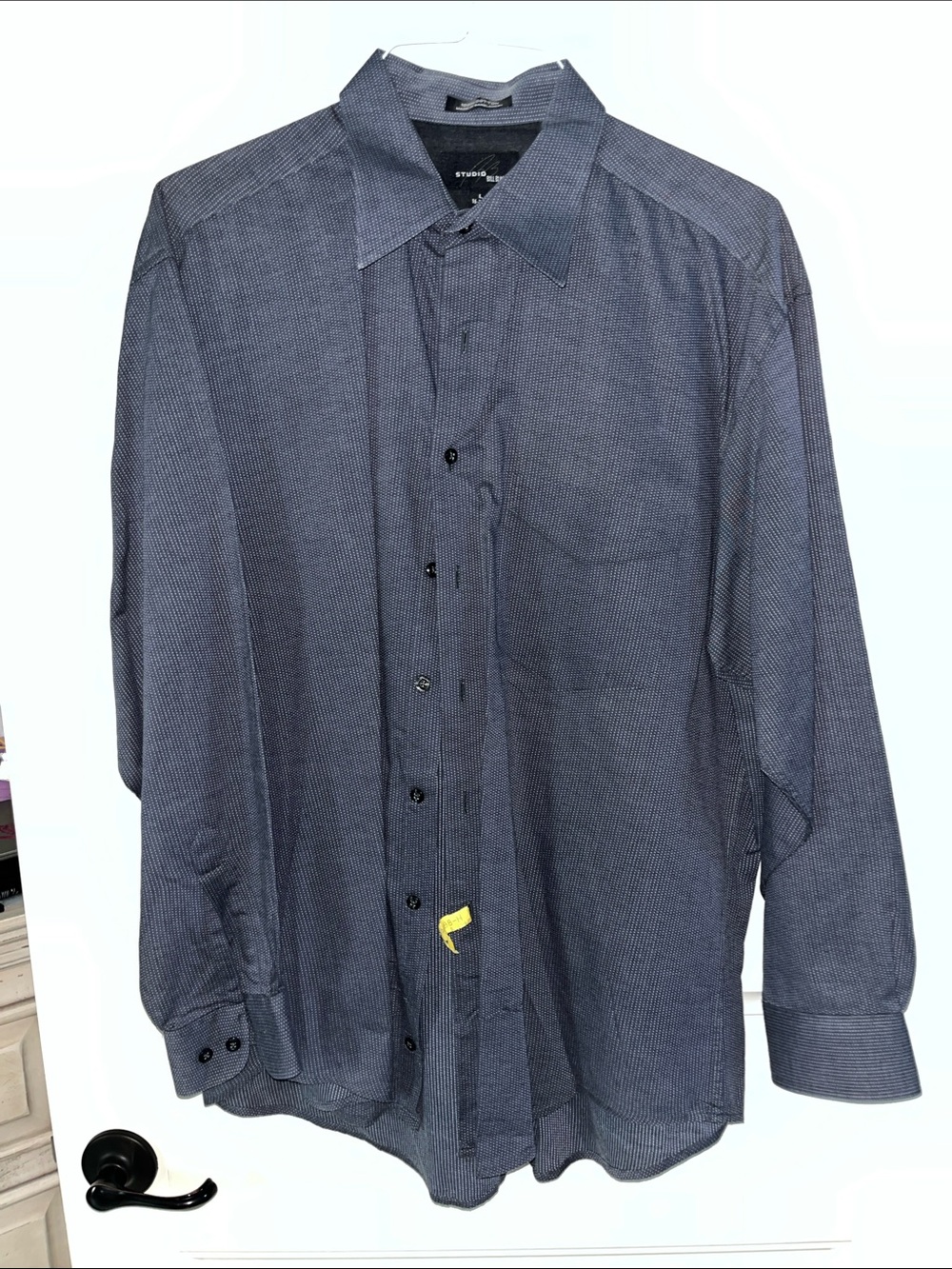 Studio Men's Navy Micro-Pattern Long Sleeve Dress Shirt